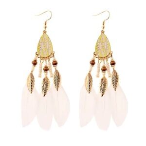 DREAMY white feather Boho statement earrings w Gypsy southwestern Navajo vibe